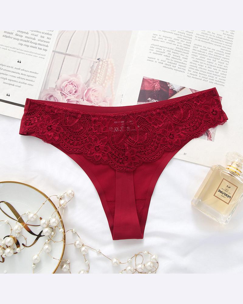 

Sexy Lace Skinny Thong Panties, Wine red