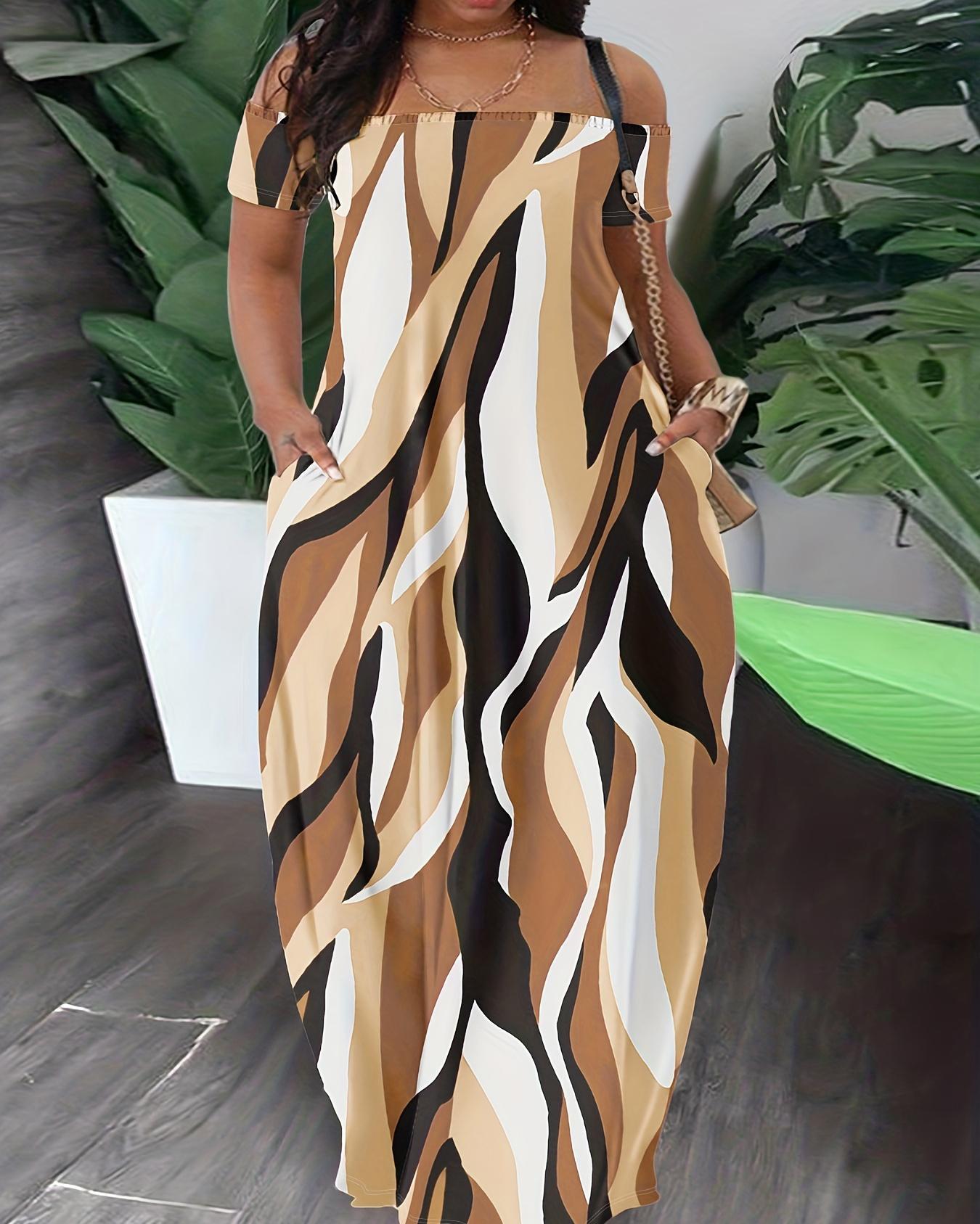 

Plus Size Abstract Print Maxi Dress, Khaki