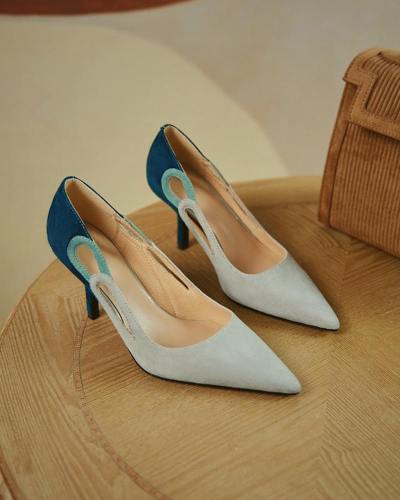 

Side Cutout Suede Pointed Toe High Heels, Blue