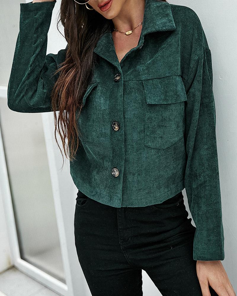 

Long Sleeve Fake Pocket Button Design Shacket, Green