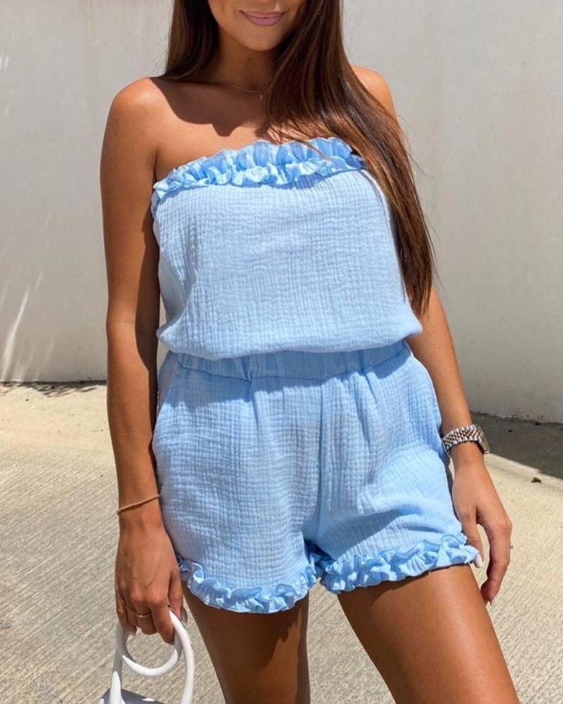 

Frill Hem Bandeau Top & Shorts Set, Blue