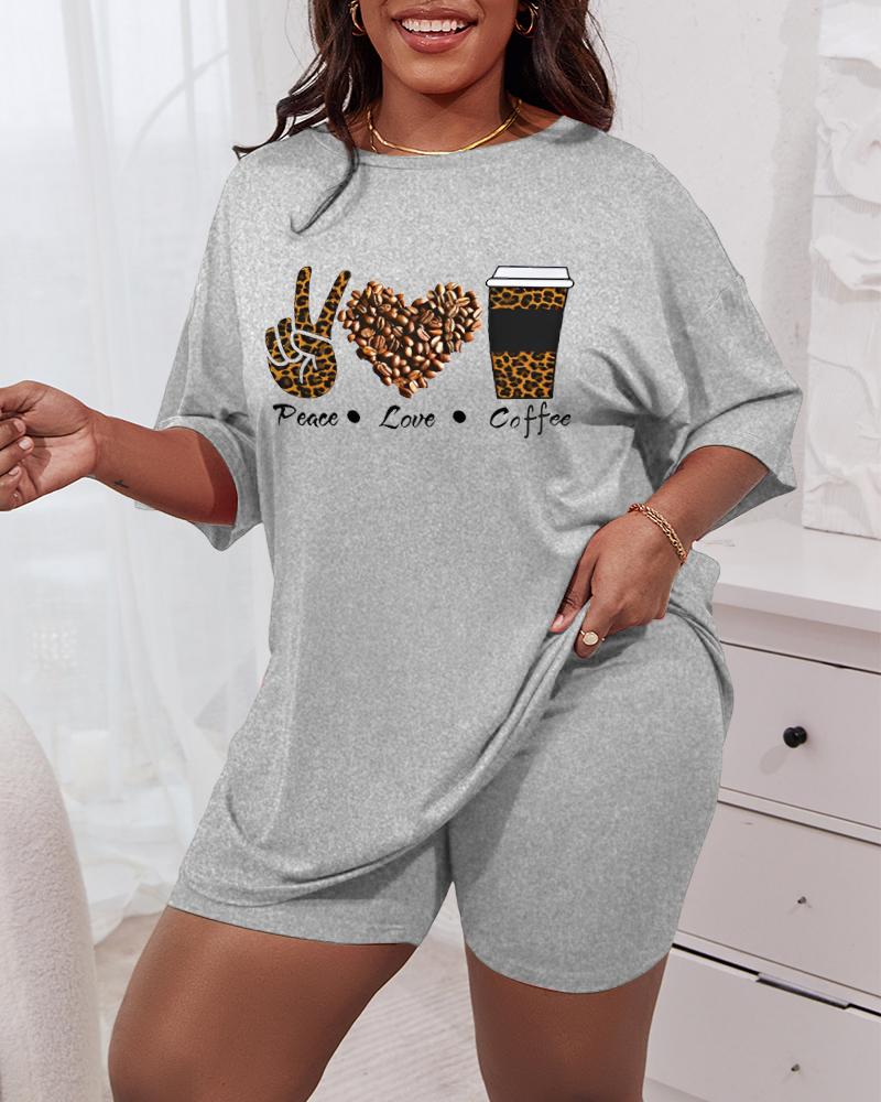 

Plus Size Leopard Heart Graphic Print Pajamas Set, Gray
