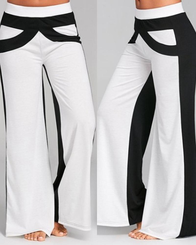 

Colorblock High Waist Wide Leg Pants, White