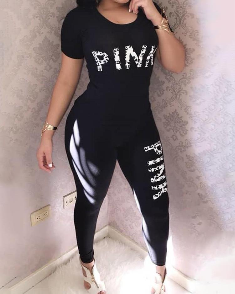

Letter Print Tracksuit, Black