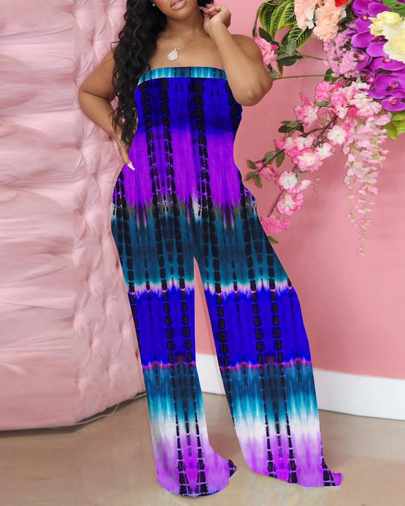 

Off Shoulder Tie Dye Print Jumpsuit, Purple
