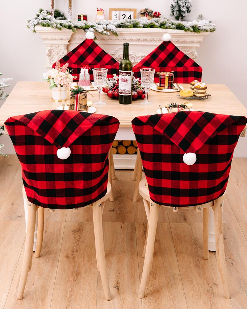 

Christmas Plaid Dining Chair Cover Dinner Chair Slipcovers Christmas Chair Seat Back Covers Protector Holidays Home Party Decoration, Red