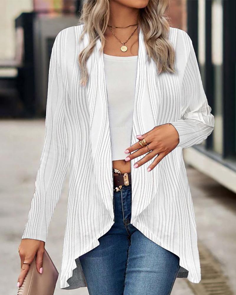 

Open Front Asymmetrical Textured Coat, White