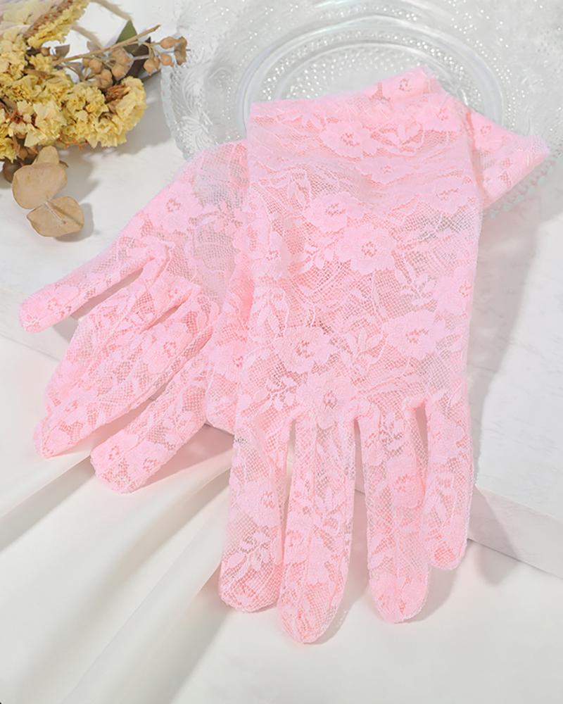 

Floral Pattern Corchet Lace Gloves, Pink