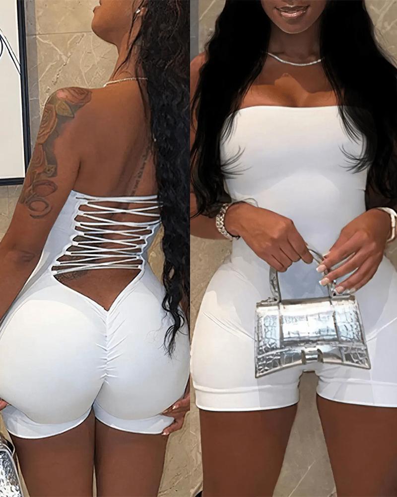 

Bandeau Sleeveless Cutout Backless Romper, White