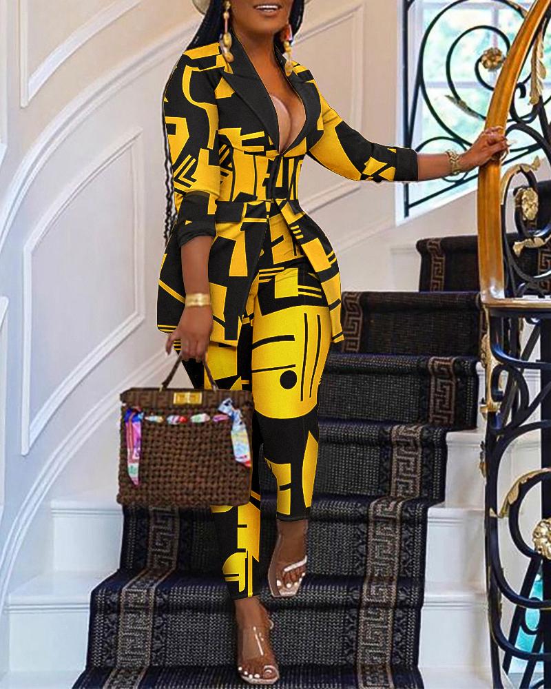 

Geo Print Corset Blazer Coat & Pants Set, Yellow