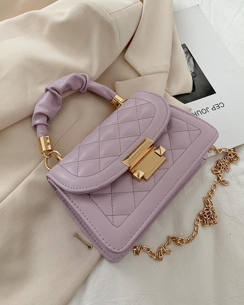 

Chain Strap Flap Quilted Crossbody Bag, Purple