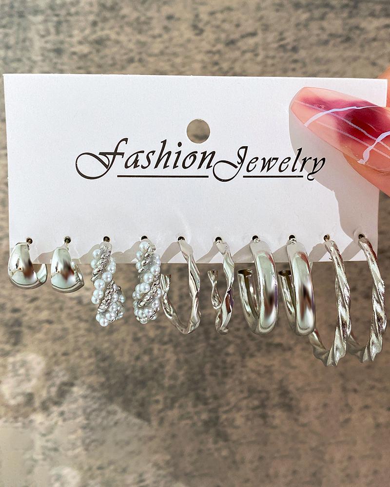 

5Pairs Minimalist Geometric Hoop Earrings Set, Silver