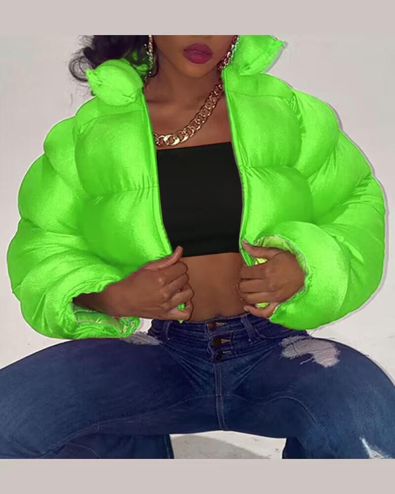

Quilted Long Sleeve Puffer Coat, Green