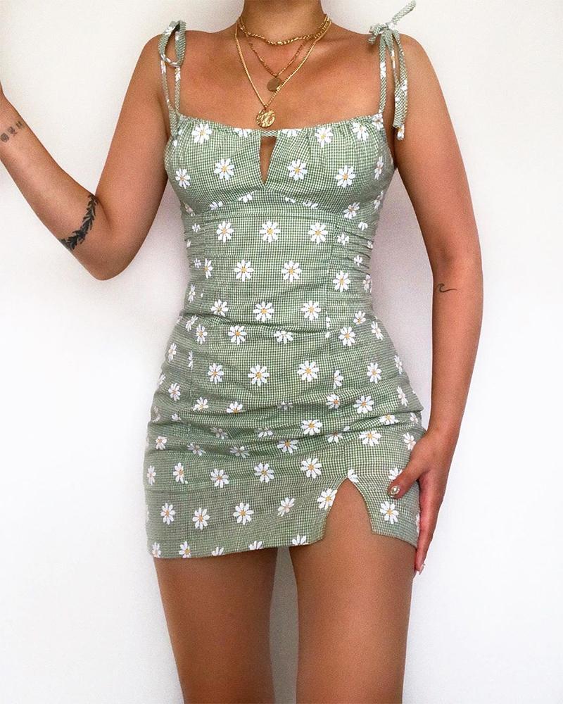 

Floral Tie Strap Cami Mini Dress, Green