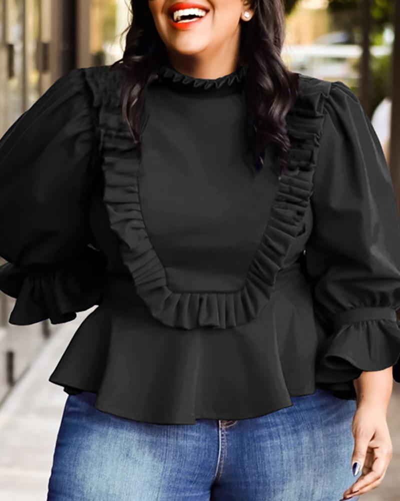 

Plain Ruffles Long Sleeve Top, Black
