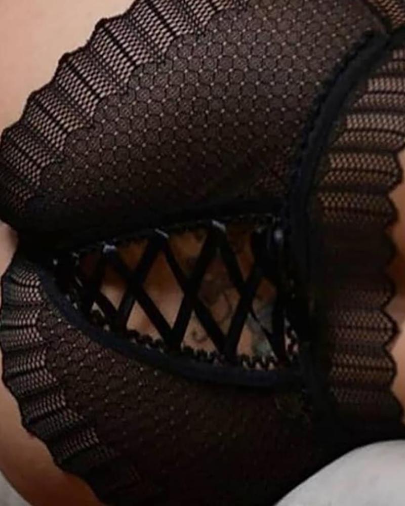 

Crochet Lace Lace-Up Panty, Black