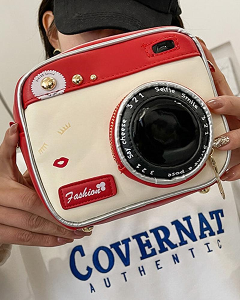 

Camera Shaped Zipper Design Funny Crossbody Bag, Red