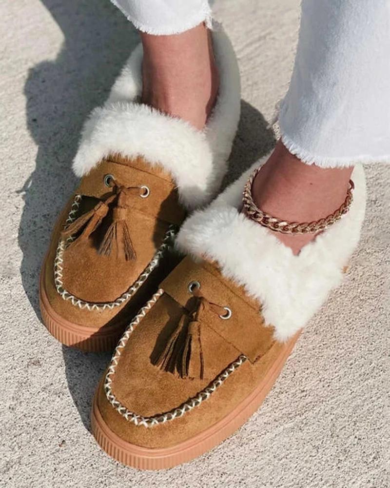 

Eyelet Fuzzy Trim Snow Boots, Brown