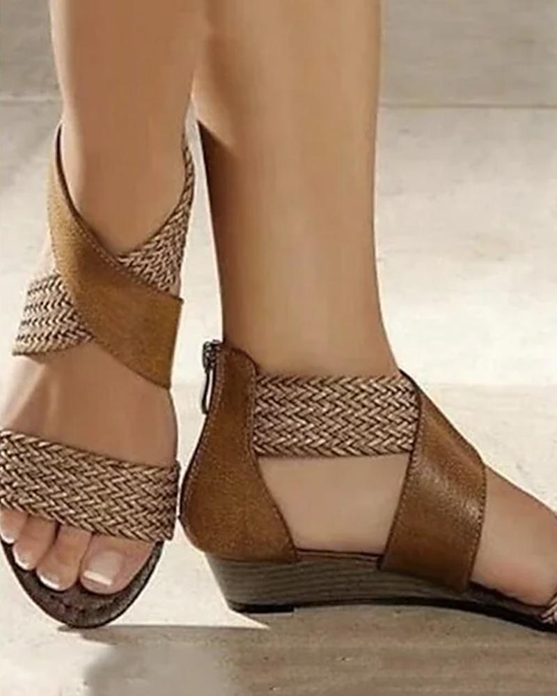 

Braided Crisscross Strap Bohemian Wedge Sandals, Brown