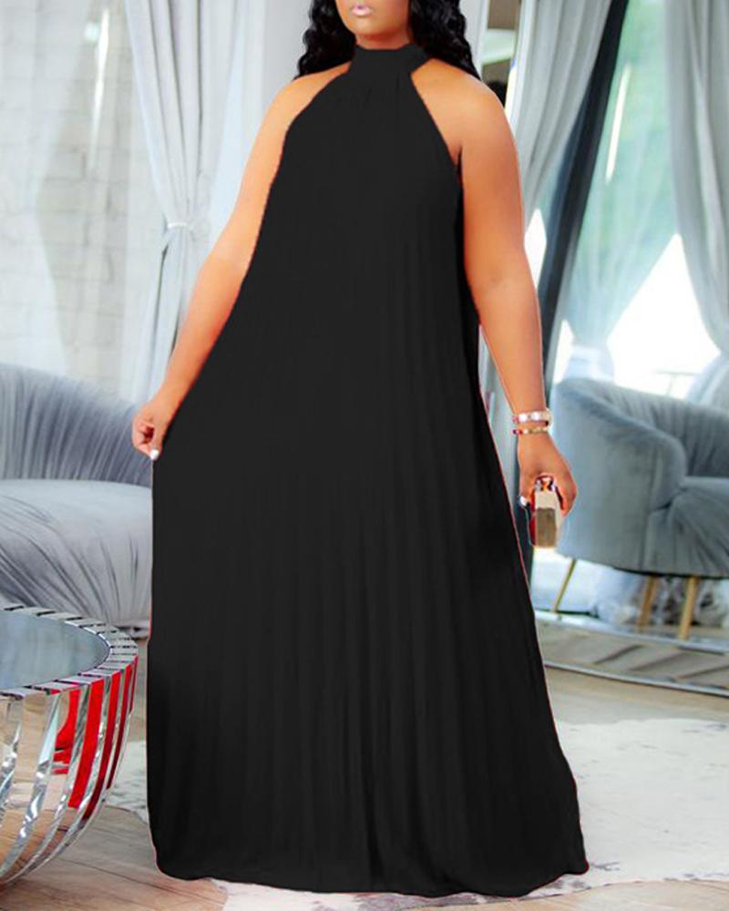 

Plus Size Sleeveless Chiffon Pleated Maxi Dress, Black