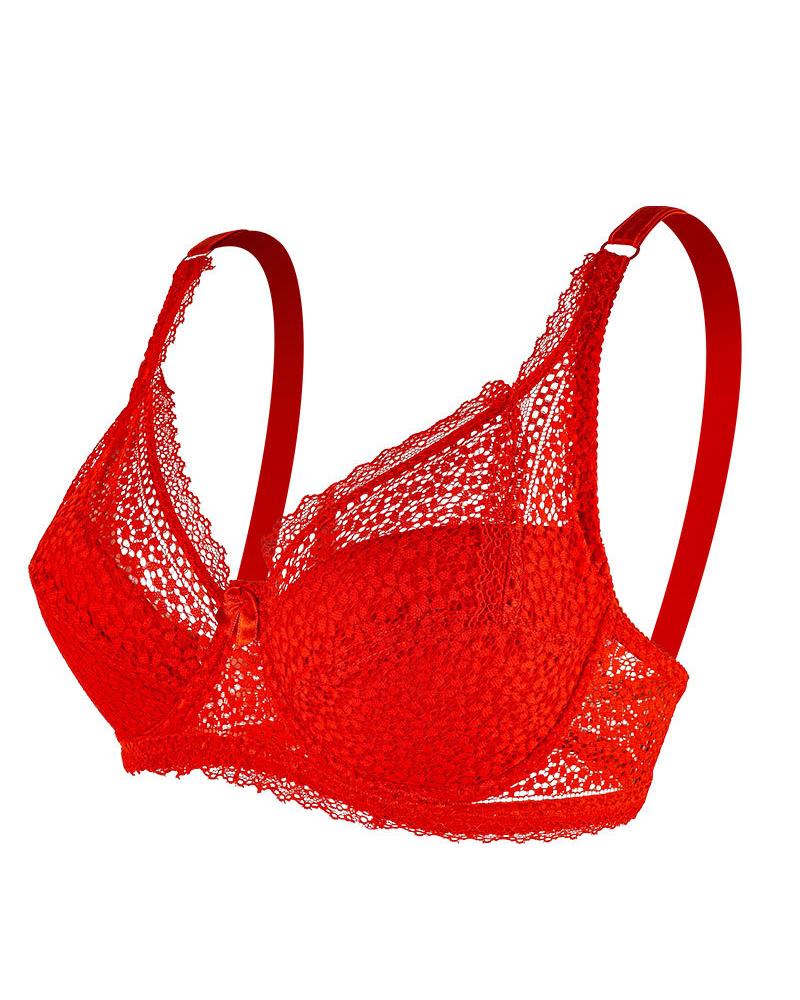 

Bow Decor Lace Push Up Bralette, Red