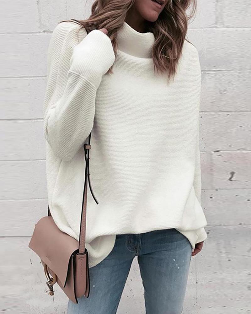 

Solid Long Sleeve High Neck Sweater, White