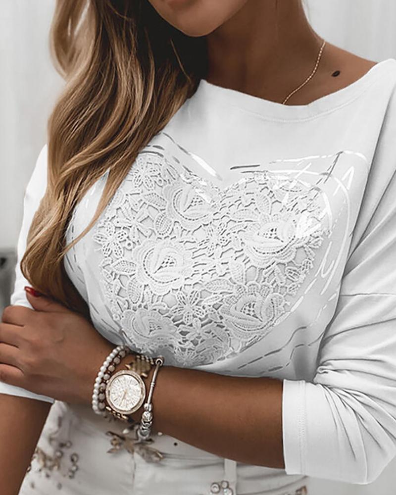 

Guipure Lace Long Sleeve Blouse, White