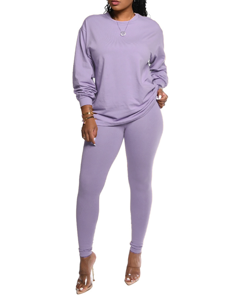 

Long Sleeve Top & High Waist Pants Set, Gray