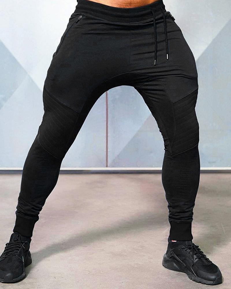 

Colorblock Skinny High Elastic Sporty Pants, Black