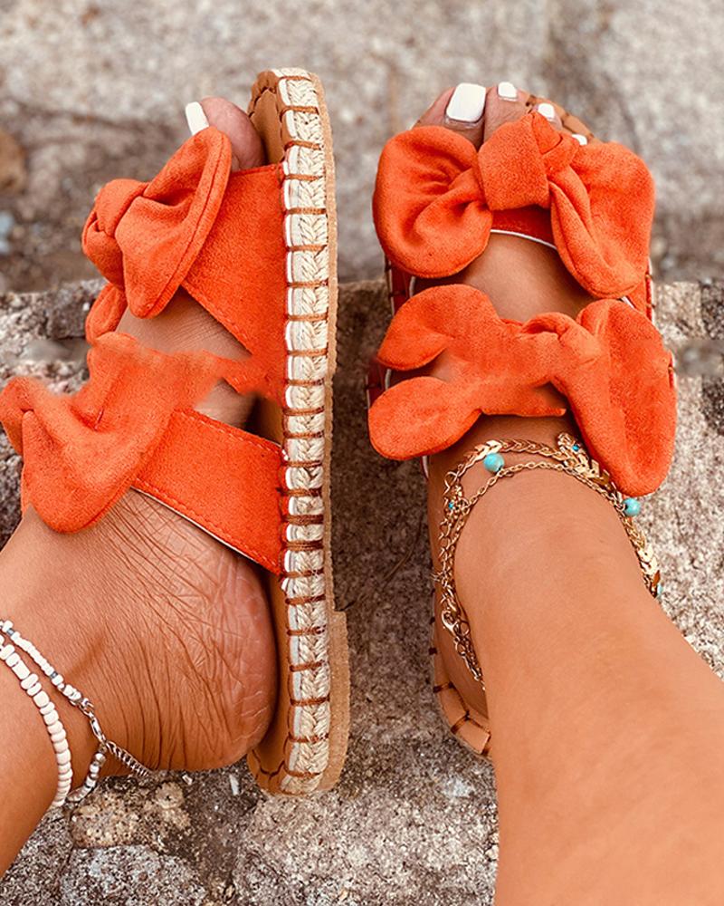 

Solid Corduroy Bowknot Platform Sandals, Orange