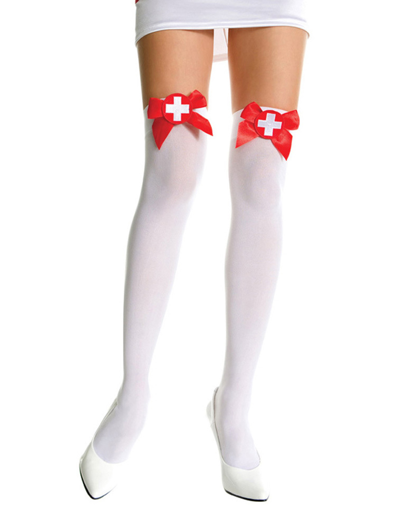 

Halloween Sheer Mesh Nurse Costume Stockings, White