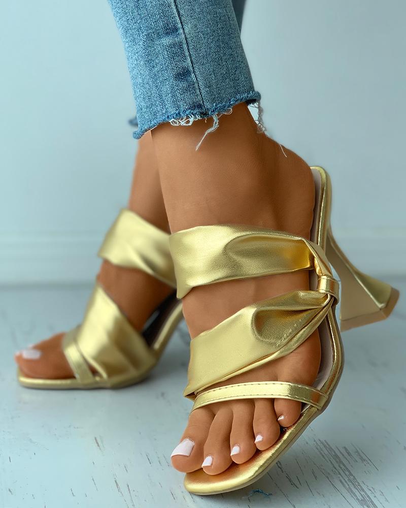 

Square Toe Cutout Slide Pyramid Heels, Gold