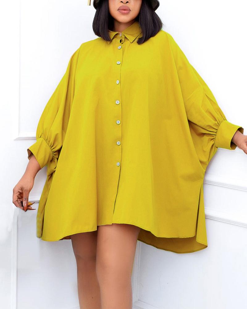 

Plus Size Plain Button Down Shirt Dress, Yellow