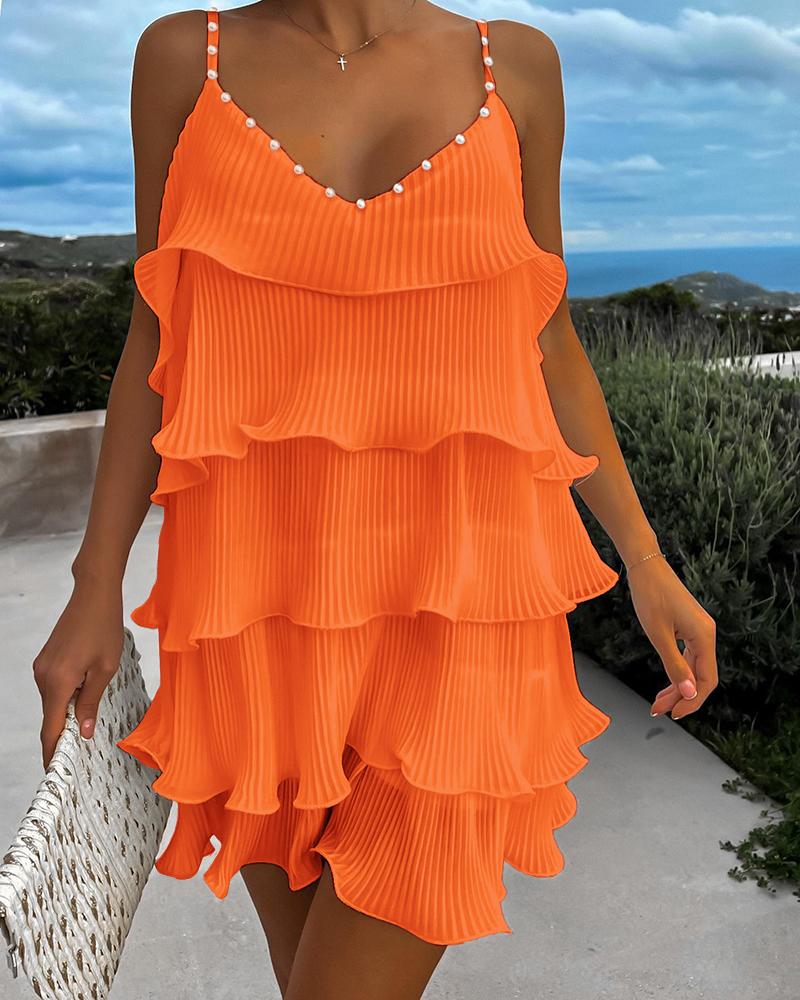 Beaded Ruffle Hem Swing Cami Dress