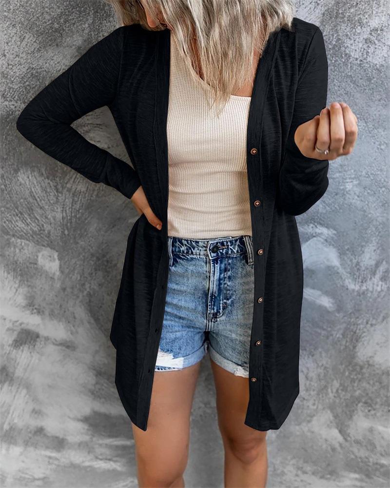 

Open Front Buttoned Longline Coat, Black