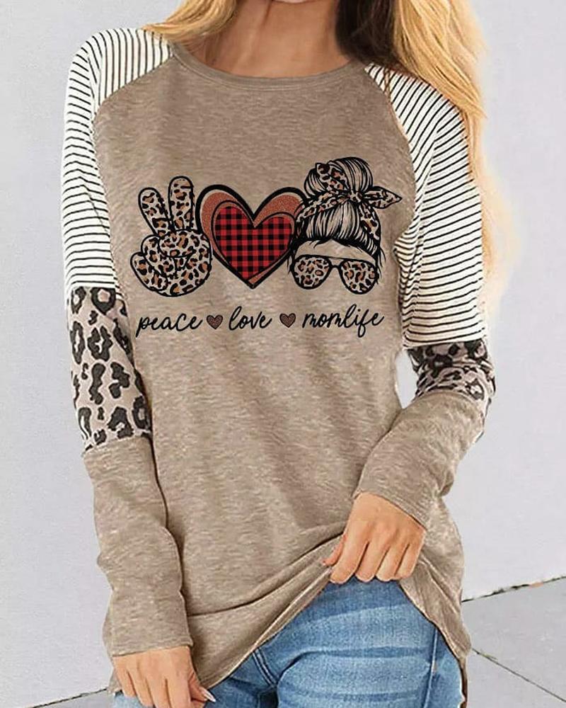 

Halloween Long Sleeve Letter Heart Print Top, Brown