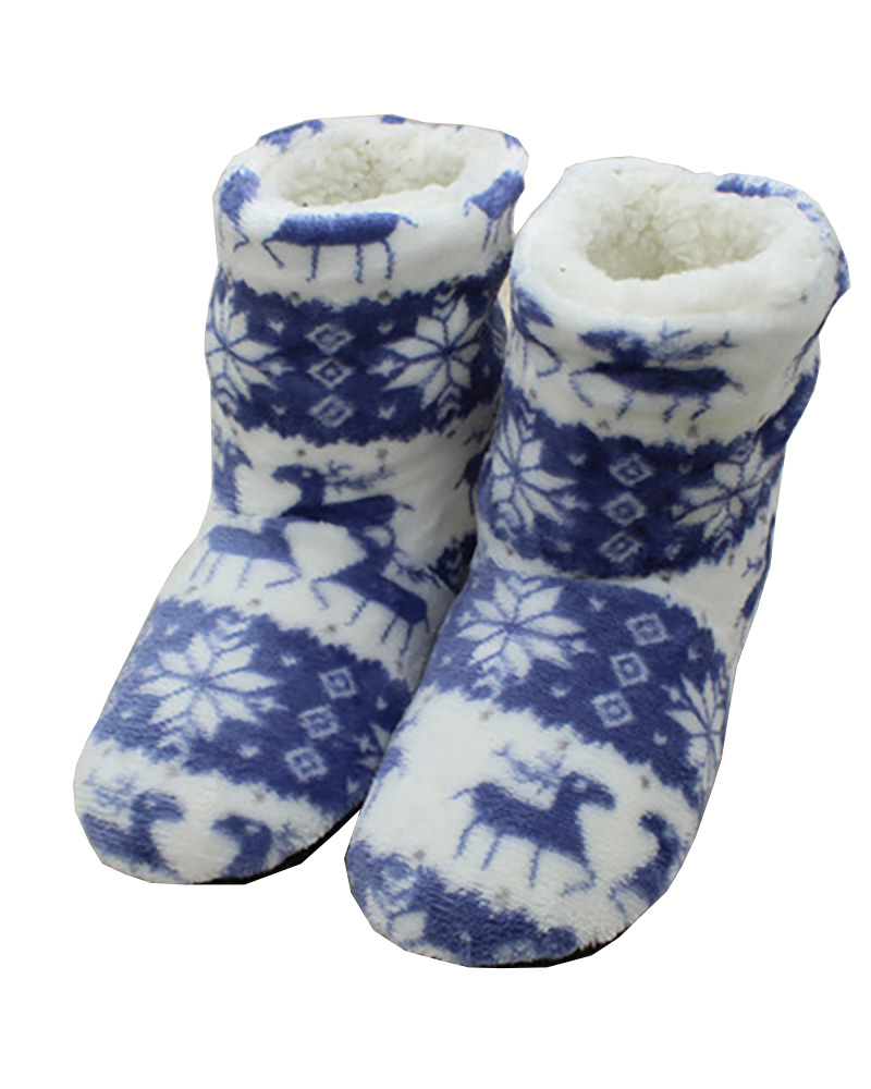 

Christmas Mixed Print Fluffy Indoor Boots, Blue