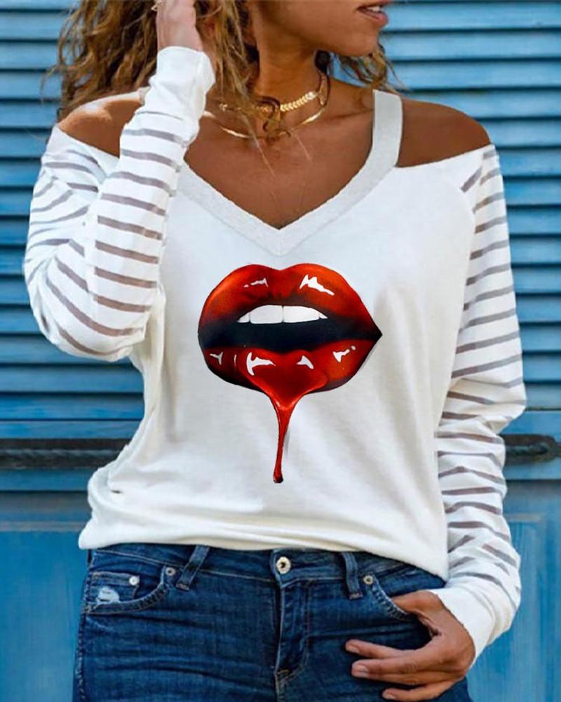 

Lip / Eyes Print Long Sleeve Top, Style1