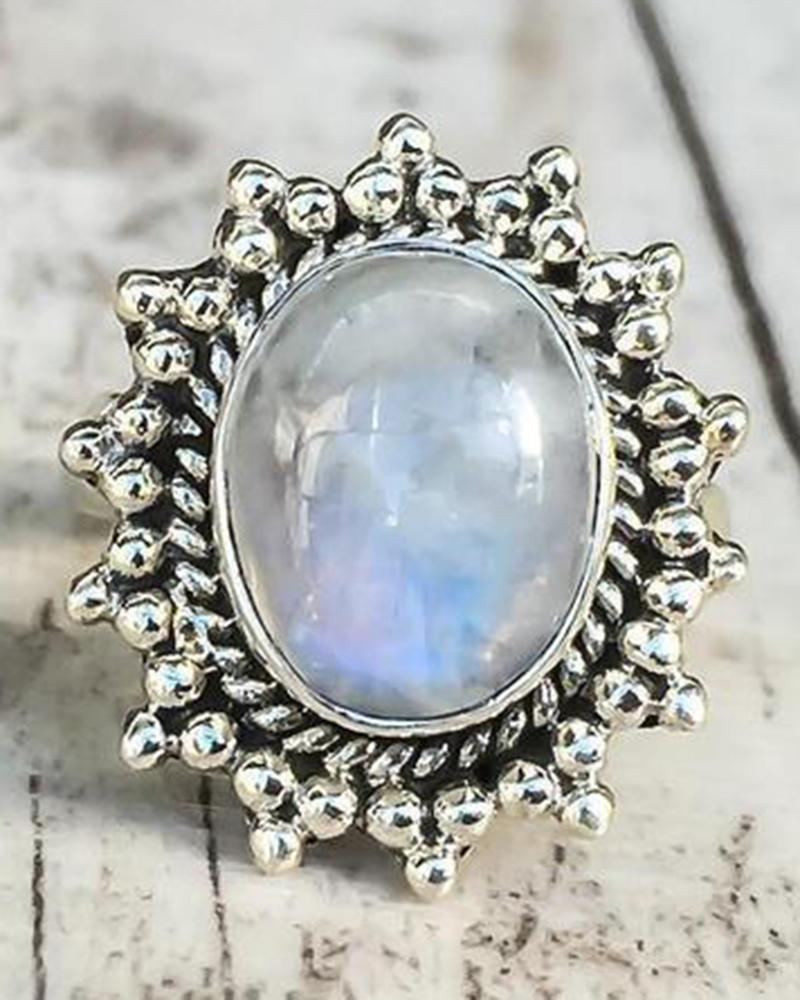

1pc Moon Stone Vintage Ring, Silver