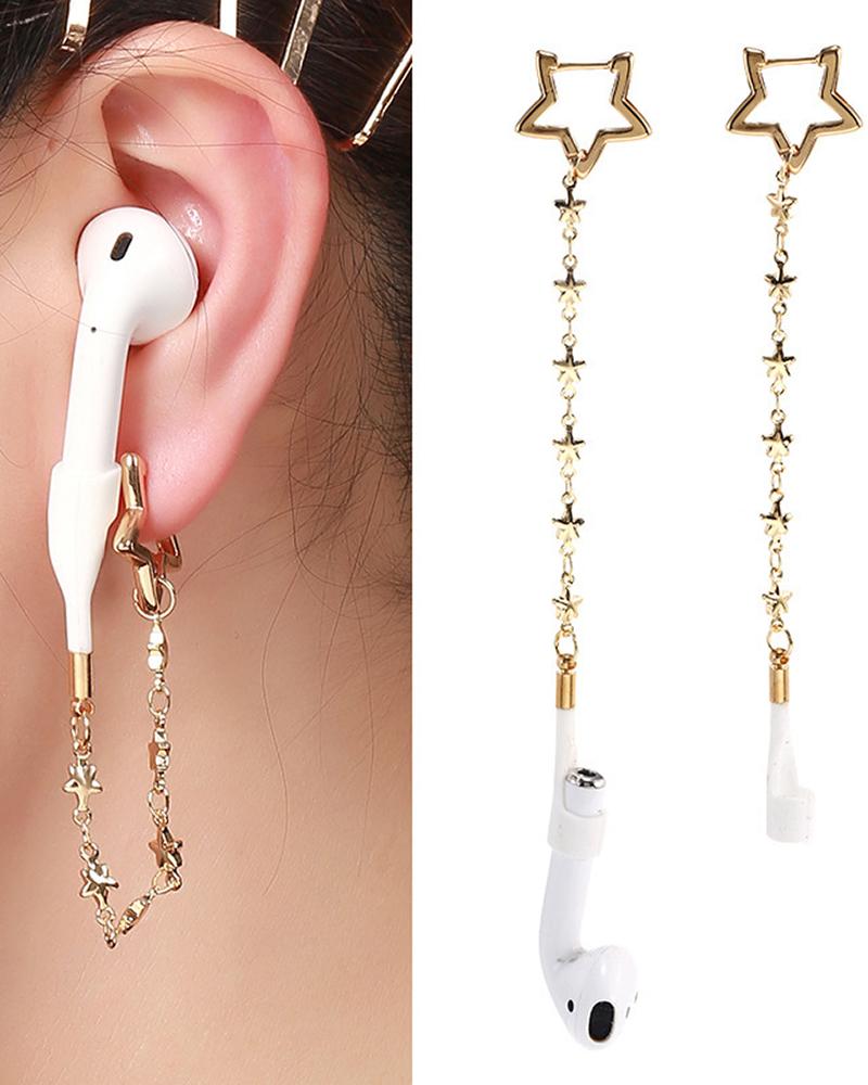 

1Pair Star Shaped Tassel Ear Clip With Lost Ear Hook For Airpods, Gold