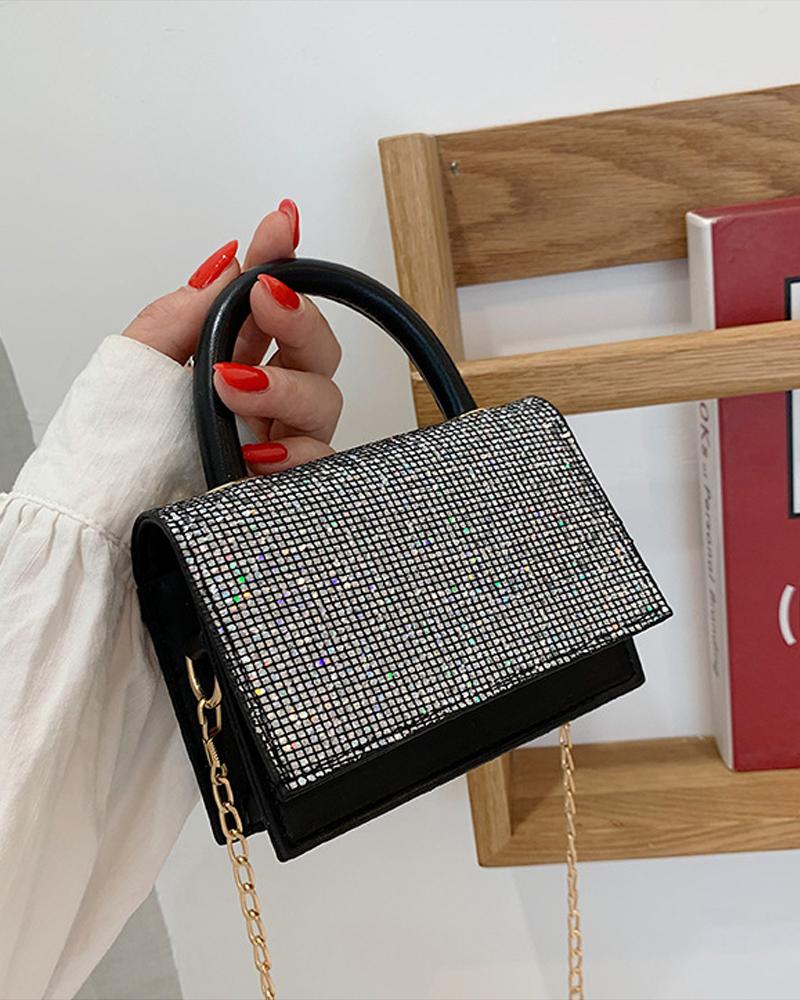 

Sparkling Rhinestone Decor Chain Strap Mini Shoulder Bag, Silver