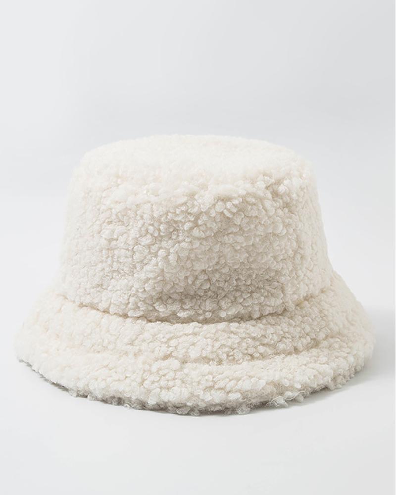 

Plain Casual Fluffy Bucket Hat, White