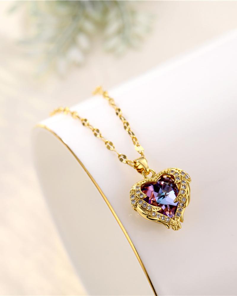 

Heart Pattern Colorful Rhinestone Pendant Necklace, Gold