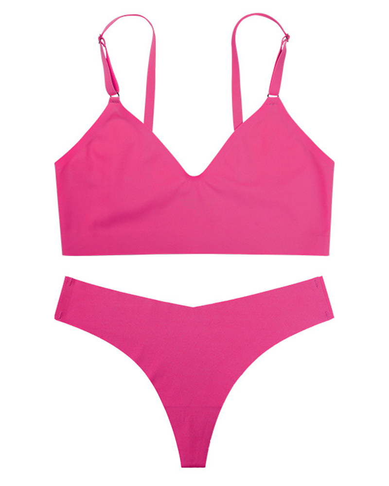 

Seamless V-Neck Wireless Lifting Bra Set, Hot pink