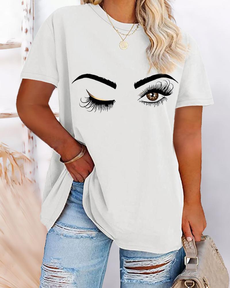 

Plus Size Figure Print Crew Neck Casual T-shirt, White