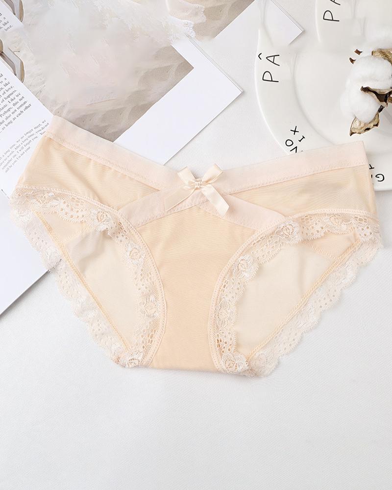

Crochet Lace Bowknot Decor Panty, Nude
