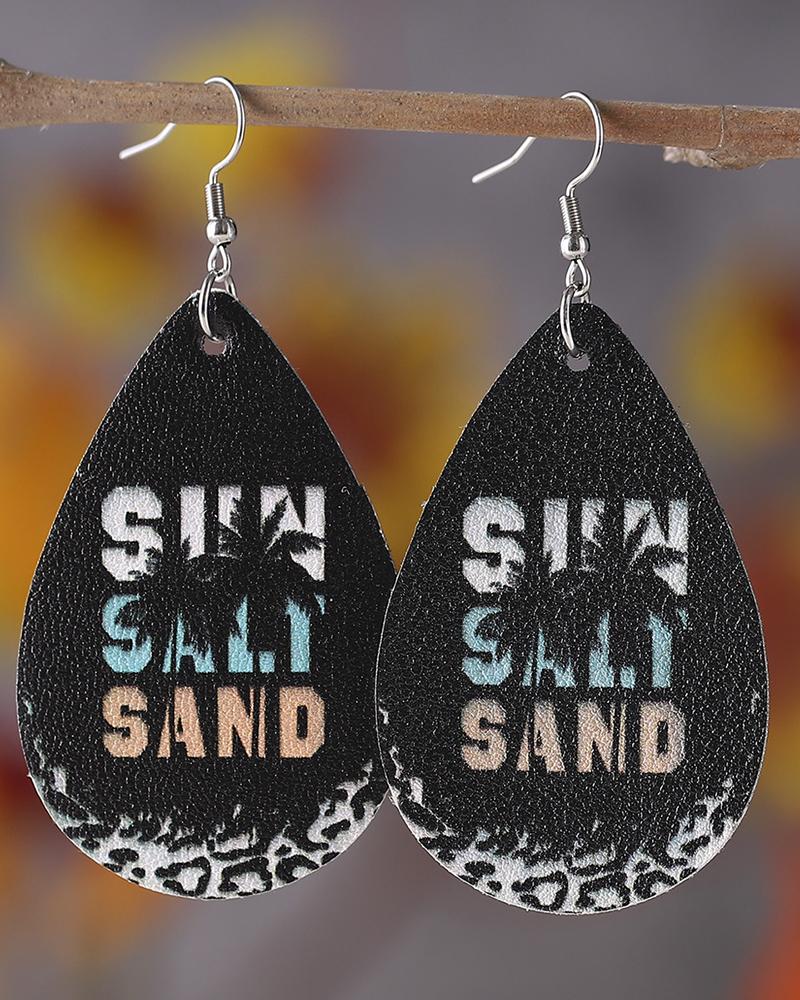 

1Pair Sun Salt Sand Coconut Tree Waterdrop Earrings, Black