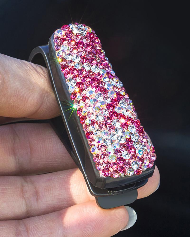 

Card Sun Visor Fastener Eyeglasses Clip Frame Receipt Storage Rhinestone Sunglass Protector, Purple