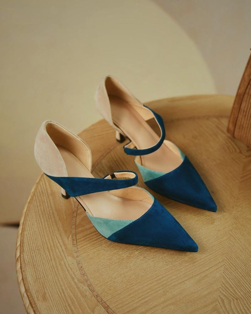 

Suede Colorblock Pointed Toe Heels, Blue