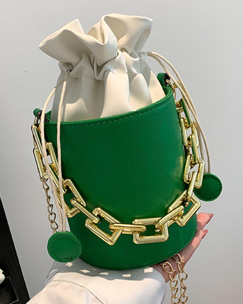 

Drawstring Chain Strap Bucket Bag, Green